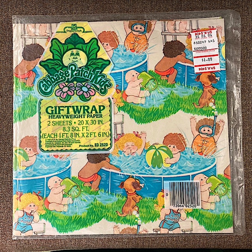 Cabbage Patch Kids Vintage 80's Summer Gift Wrap 20” X 30” TOY'S R'US NWT